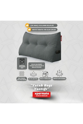 Yatak Başı Yastığı Sırt Ve Bel Destek Yastığı 90 Cm Yaslanma Ve Dinlenme Yastığı Gri