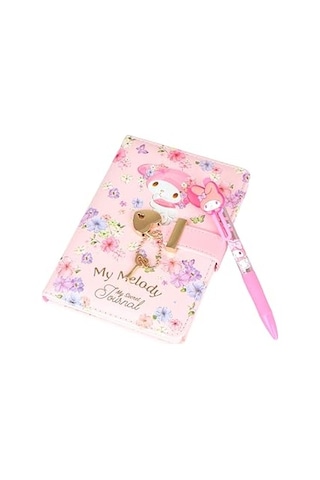 Dekomus My Melody Kilitli Ajanda Seti / Çiçek Baskılı Kapak + Kalp Kilit & Karakter Kalem Çok Renkli
