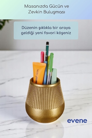Kalemlik Masa Kalemliği Organizer Kalemlik Altın Renk Model 88 Çok Renkli
