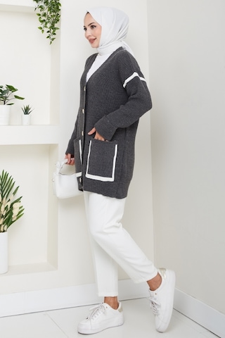 İlge Düğmeli Triko Hırka 1597 - Antrasit Antrasit