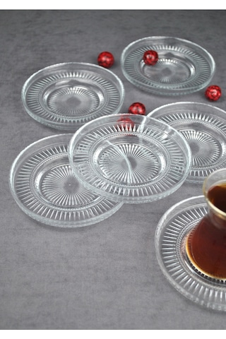 6 Adet Cam Çay Tabağı Çay Tabak 12 Cm Elysia Bardak İle Uyumlu Elina Şeffaf