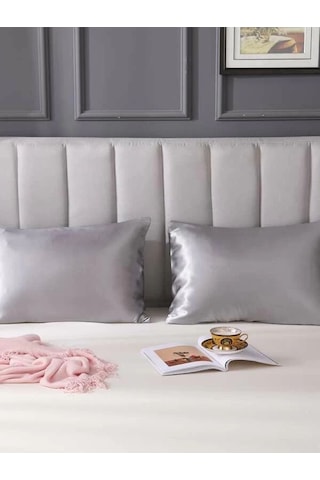 Gri Ipek Saten Yastık Kılıfı 50 x 70 2'Li