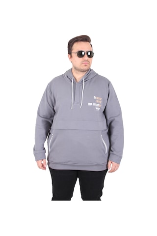 Moc Grande Mocgrande Büyük Beden Kapüşonlu Sweat Double Face Never 25706 Fume Fume