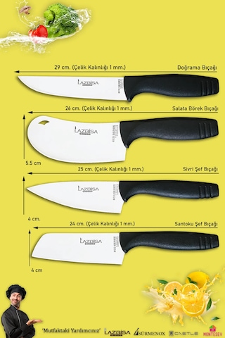 Eco Serisi Mutfak Bıçak Seti Et Sebze Börek 4 Lü Set Mft-8654 Siyah