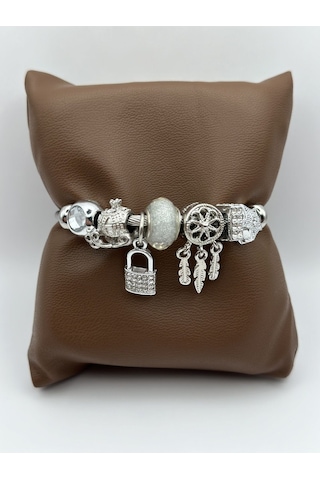 Arnes Jewelry Çelik Zirkon Taşlı Anahtarlı Bileklik Ar130nes Silver