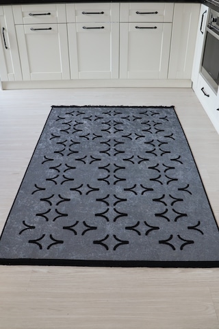 Arte Nakışlı Gri Siyah Kilim Dekoratif Salon Halısı Yıkanabilir Gri - Siyah