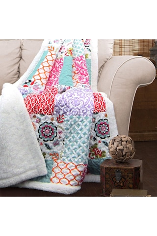 Lexroo Brookdale Ters Çevrilebilir Örtü-renkli Çiçek Desenli Yama İşi Battaniye-152 X 127 Cm Çok Renkli