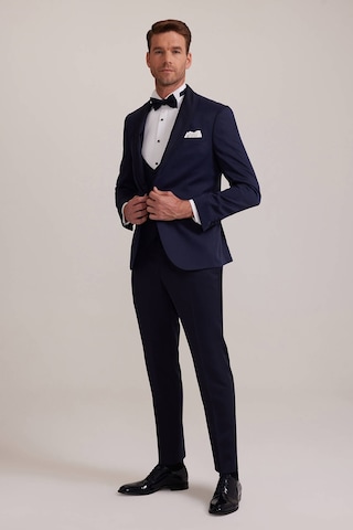 Ysf Erkek Lacivert Slim Fit Şal Yaka Yelekli Damatlık