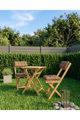 Duo Balkon Bahçe Mutfak Katlanır Masa Bej Rengi Minderli Sandalye Bistro Set Kahverengi