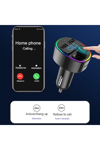 Shineyee Renkli Led Işıklı Çift Usb Araç Şarj Cihazı Ve Bluetooth Fm Vericili Mp3 Çalar İle Akıllı Araç Eğlencesi