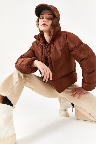 Alisse-kadın Kahve Dik Yaka Kısa Şişme Mont Kahverengi