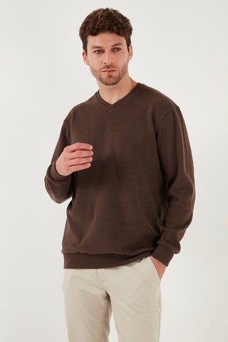 Buratti Pamuklu Regular Fit V Yaka Erkek Kazak 456202 V Kahve