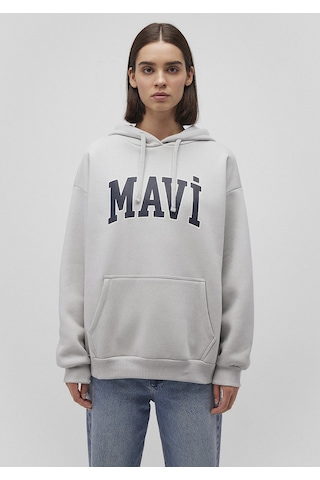 Mavi - Mavi Logo Baskılı Kapüşonlu Gri Sweatshirt 1600361-34322 Gri