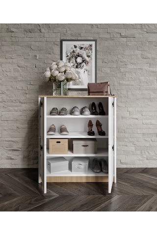 Afilli Asya Ayakkabılık Ve Çok Amaçlı Dolap Tamamı Mdf Beyaz - Garden - Meşe