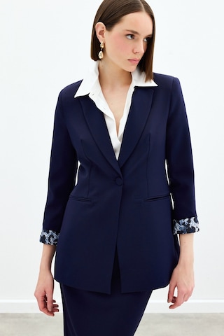 Sateen Mono Yaka Klasik Ceket - Lacivert