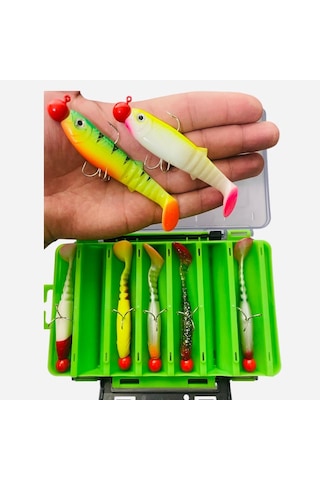 Captain Style Soft 10cm 22gr Turna Mix Set Çift Traflı 14 Gözlü Kutu 7ad Silikon Yapay Yem