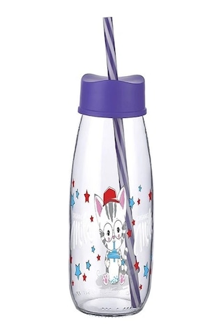 Hayvan Figürlü Pipetli Su Ve Süt Şişesi Cam 500 Ml Çok Renkli