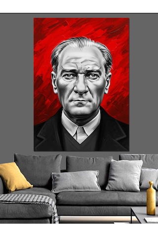 Kırmızı Arkaplan Atatürk Portresi Dekoratif Kanvas - Mdf Ahşap Tablo