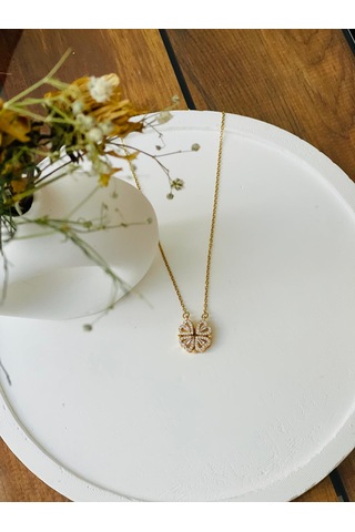 Mıktanıslı Yonca Model Kalp Detay Çelik Kolye Altın