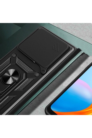 Ennar Huawei Pura 70 5g Kılıf Magnetik Standlı Sürgülü Kamera Korumalı 360 Döner Yüzüklü Kapak Siyah