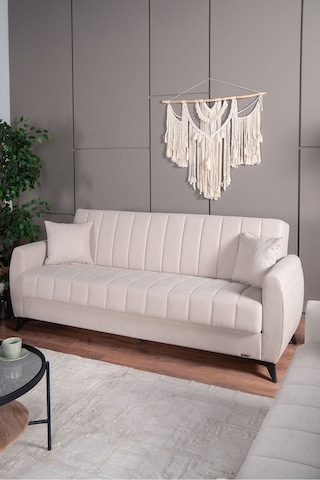 Kilim Mobilya Linda Üç Kişilik Kanepe Yüksek Ayaklı Krem