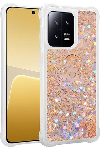 Xiaomi Uyumlu Mi 13 Kılıf Zore Simli Sıvılı Yüzüklü Milce Kapak