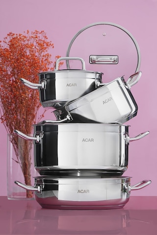 Acar Karat Merkür 8 Parça Çelik Tencere Seti