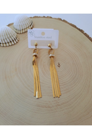 Dali Shop Zirkon Taşlı İtalyan Zincir Sallantılı Çelik Küpe Altın