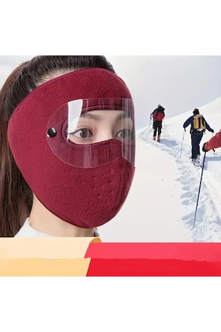 Motosiklet Bisiklet Ve Kayak İçin Uygun Maske Göz Ve Yüz Rüzgar Korumalı Termal Polar Maske Kırmızı Siyah