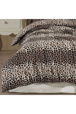 Tek Kişilik Leopar Desen Nevresim Takımı 160x220 2 Yastık Kılıfı Lastikli Çarşaflı 100x200+30 Kahverengi