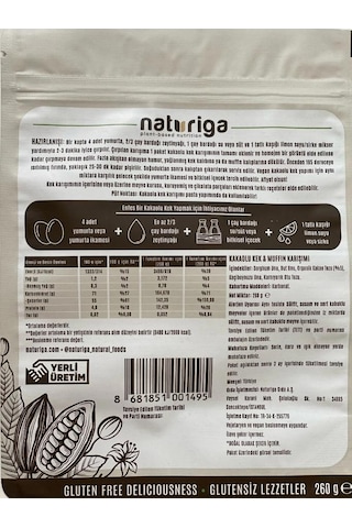 Naturiga Glutensiz Kakaolu Kek Karışımı 260 G