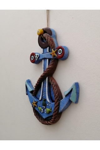 Özel Tasarım Halat Süslemeli Çapa Seramik Dekoratif Duvar Süsü Ev Bahçe Dekorasyon