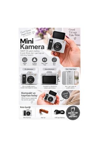 Mimtec Blm-109 Retro Mini Dijital Kamera 1080p Hd Katlanabilir Ekran Flaşlı Selfie Vlog Video Kamerası Siyah