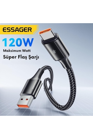 Essager 2 Metre 6a 120w Mega Hızlı Usb To Type C Şarj Data Kablosu, Akım,ısı Korumalı, Güçlü Kablo