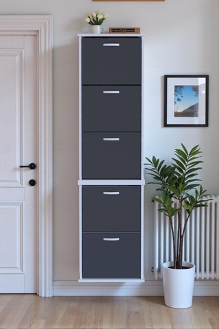 Eliusta Porta 10 Bölmeli Ayakkabılık Antrasit 52 Cm Genişlikte 52x193x26 Cm Duvara Monte Ayakkabılık Antrasit