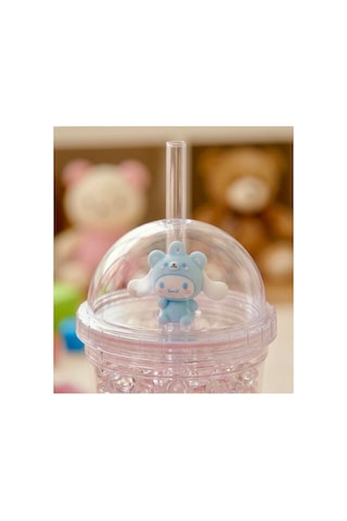 Sevimli Hello Kitty Kristal Figürlü Cam Bardak,450 Ml, Kız Çocuk Özel Tasarım Pipetli Plastik Suluk,matara,model2 Mavi