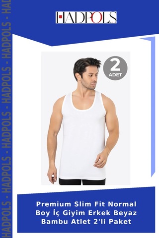 Hadpols Premium Slim Fit Normal Boy İç Giyim Erkek Beyaz Bambu Atlet 2'li Paket