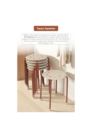 İronika Otto Metal Gövdeli Modern Tabure Mutfak Bahçe Taburesi - 6 Adet Krem Kahverengi