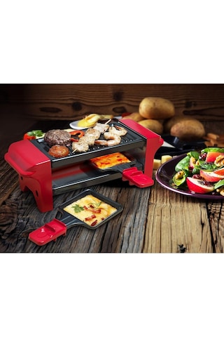 Bestron Mini Raklet 350 W 2 Kişilik Izgara + Yapışmaz Tava + Tahta Spatula