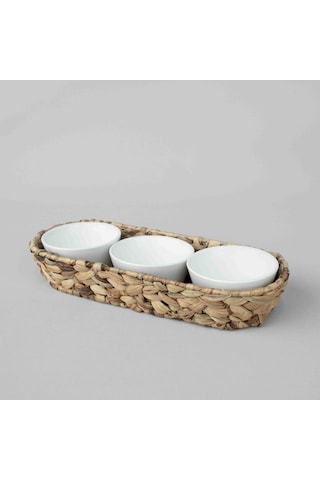 Linens Straw Porselen 3'lü 39x13,5x7 Cm Sunum Kasesi Beyaz