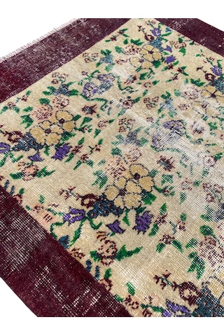 El Dokuması Vintage Eskitme 110x205 Mor Krem İnce Halı Mor