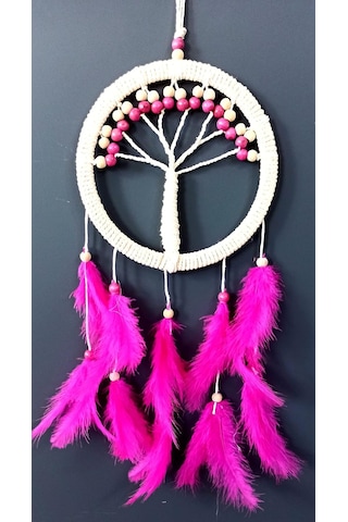 Fuşya Kuş Tüylü Hayat Ağacı Dream Catcher Duvar Süsü Standart