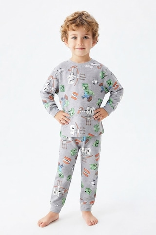 Modanıno Erkek Çocuk %100 Pamuk Pijama Takımı 9-36ay 12737ıs Gri
