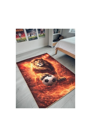 Taraftar Halısı Futbol Topu Desenli Antialerjik Kaymaz Taban Çocuk & Genç Odası Kilim Kırmızı-sarı Kırmızı-sarı