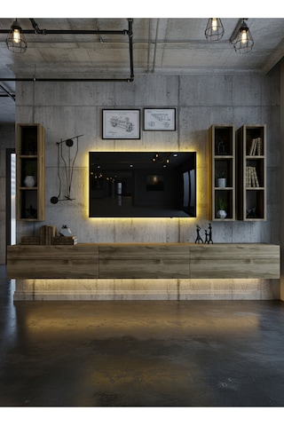 Resital Ledli Duvara Monte Tv Sehpası - Ceviz - W6006-2 Ceviz