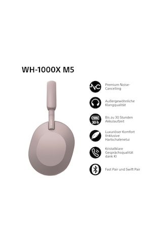 Sony Wh-1000xm5 Kablosuz Kulak Üstü Kulaklık, Uzaysal 3d Ses İle Birinci Sınıf Düzeyde Aktif Gürültü Engelleme, Şeffaflık Modu, 30 Saate Kadar Pil Ömrü, Bluetooth, Dumanlı Pembe