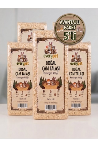 Doğal Çam Talaşı Kemirgen Altlığı 15 Lt - Tavşan, Hamster, Ginepig İçin Tozsuz Ve Yüksek Emici 5 Adet