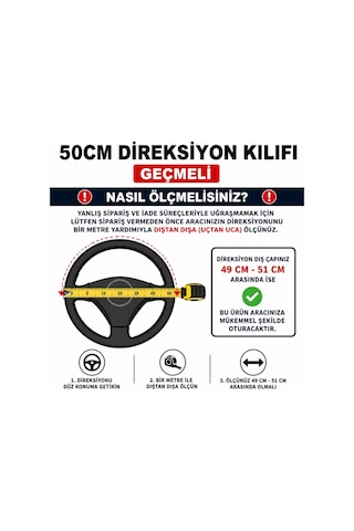 50 cm Direksiyon Kılıfı Geçmeli Ağır Vasıta 49cm 50cm 51cm Çaptaki Direksiyonlarla Uyumlu Siyah Üzeri Karışık Fosfor Desen