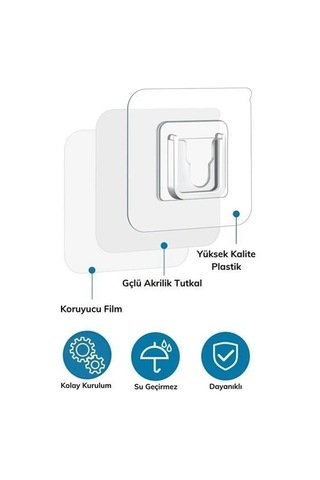 Durukar Eşya Sabitleme Askısı 10 Çift Şeffaf Çift Taraflı Yapışkanlı Geçmeli Klips Çok Renkli