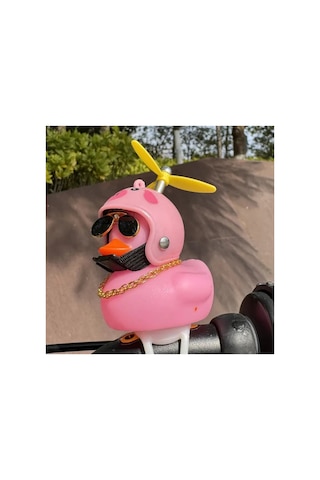 Pembe Kasklı Işıklı Ördek Aksesuar Seti Torpido Motor Bisiklet İçin Gözlük Kolye Pervane Kask Işıklı